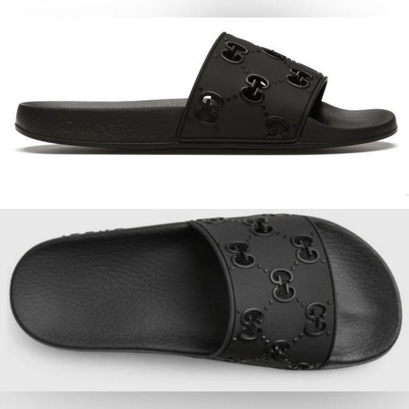 GUCCI BLACK WOMEN’S PURSUIT POOL SIDE SLIDES “GG” CUT OUT LOGO DETAILING - Picture 2 of 16